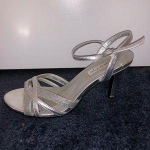 Silver ankle strap heels